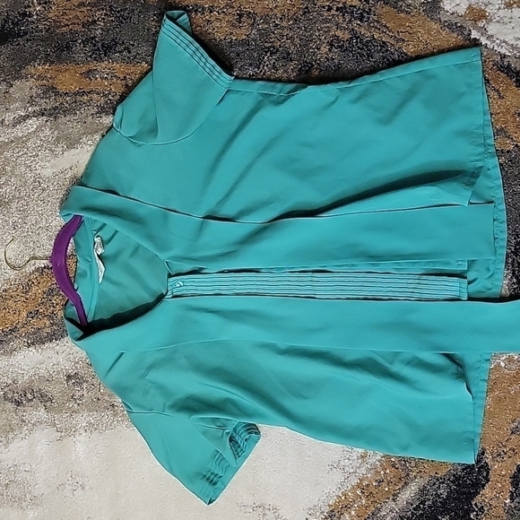 80's Green Scarf Tie Blouse - Picture 1 of 11